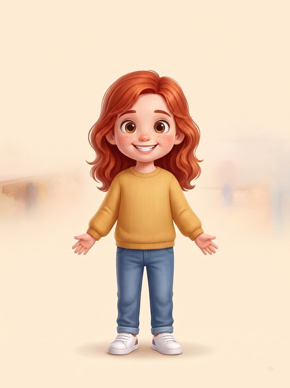 Personaje de niña pelirroja con pecas