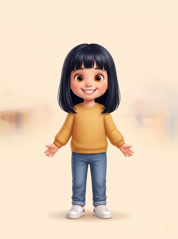 Personaje de niña morena de pelo negro