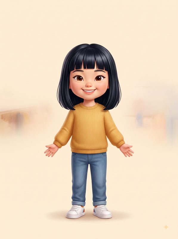 Personaje de niña de rasgos asiáticos