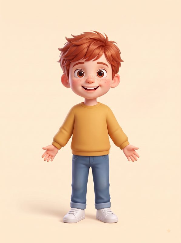 Personaje de niño pelirrojo con pecas