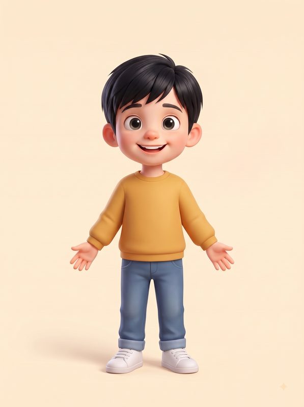 Personaje de niño moreno de pelo negro