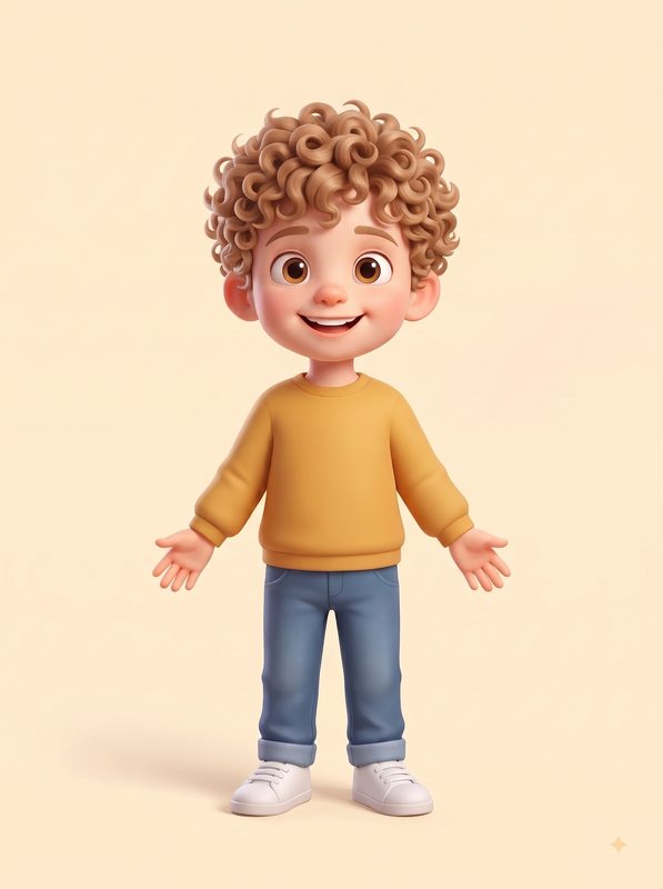 Personaje de niño de pelo rizado y piel clara