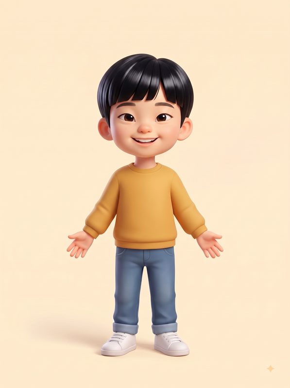 Personaje de niño de rasgos asiáticos