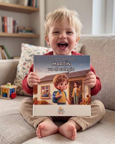 Niño con su cuento personalizado en las manos