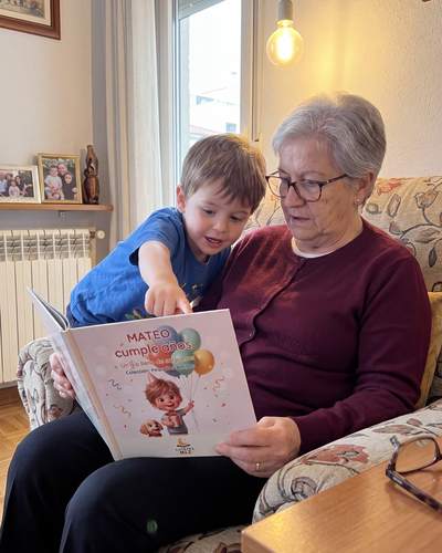 Abuela y nieto leyendo juntos el cuento